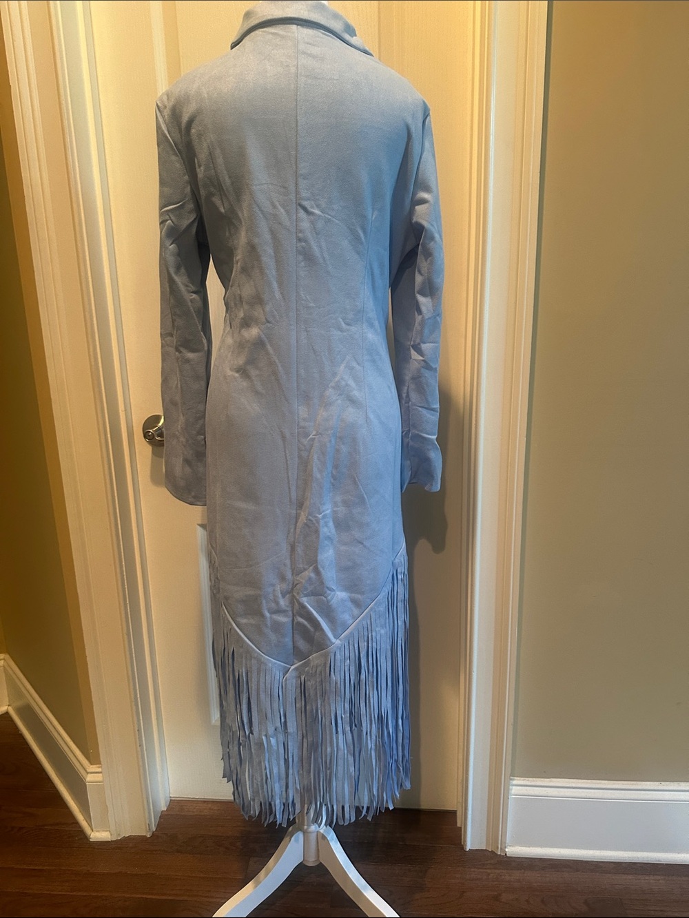 NEW Women's Light Blue Fringe Suede Dress with Zip Front - Picture 3 of 6
